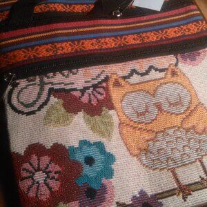 Yellow Owl and Floral Design Crossbody Bag